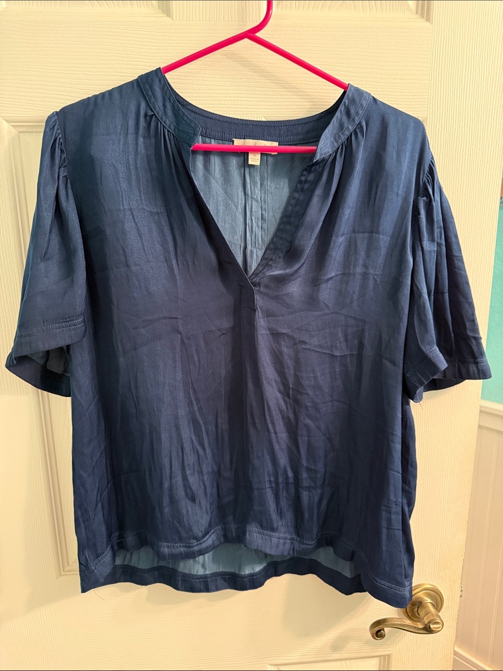 nine britton Navy V-Neck Short Sleeve Blouse